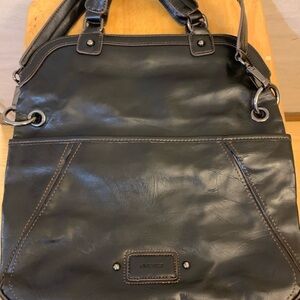 Nine West Black Leather Flap Over Shoulder Bag with Versatile Style
